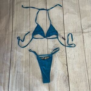 NWT FOR PLAY Women’s Turquoise Teal Triangle Bikini 2 Piece Swimsuit Size XL